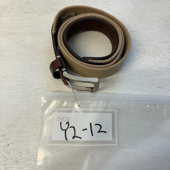 Fossil Belt Woven Cream & Brown Leather 36"-40" Hole Range 38 - Picture 7 of 7